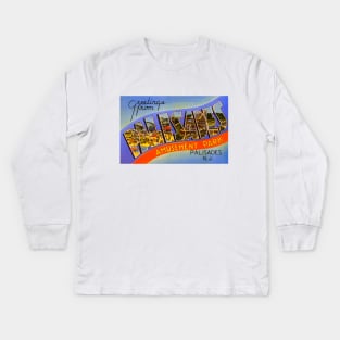 Greetings from Palisades Amusement Park - Vintage Large Letter Postcard Kids Long Sleeve T-Shirt